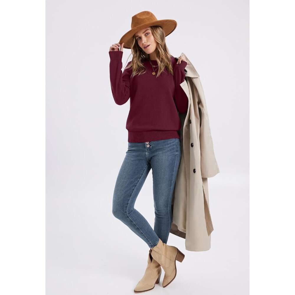 Women’s Ribbed Knit Sweater Long Sleeve Round Neck Fall Winter Fashion - Picture 4 of 5